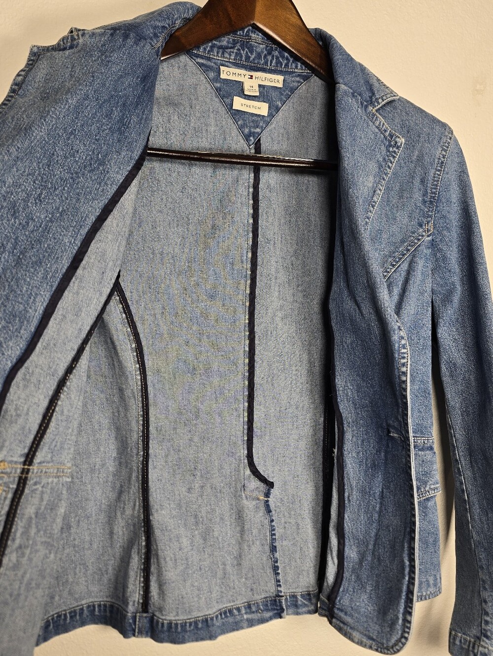 Vintage Tommy Hilfiger Denim Blazer Jacket Size 14 Y2K Blue Stretch Cotton - Picture 7 of 15